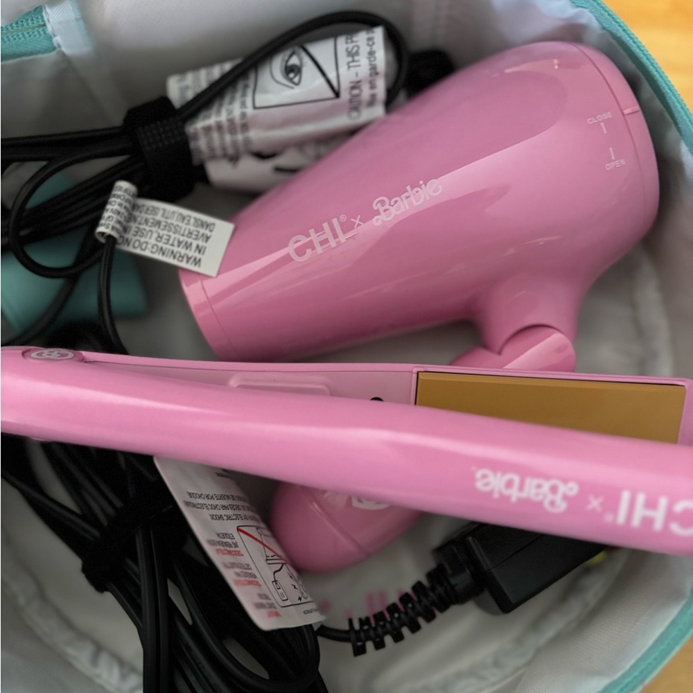 New! CHI x Barbie Pink Hair Dryer and Straightener Set